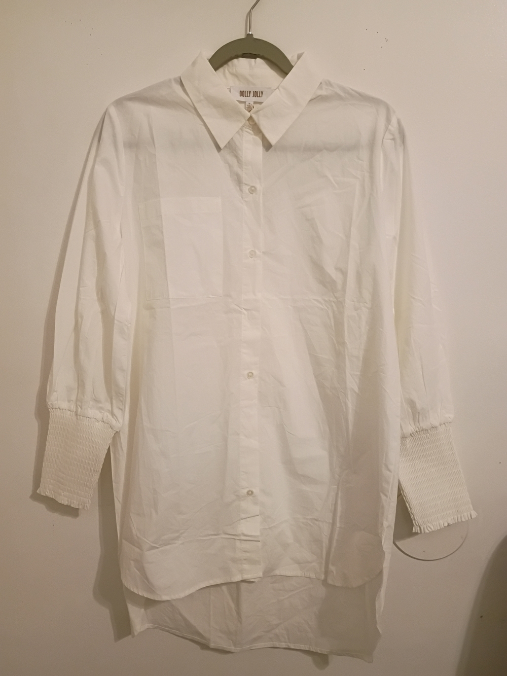 Dolly Jolly Ivory High-Low Button-Up Shirt Dress Sz M NWT